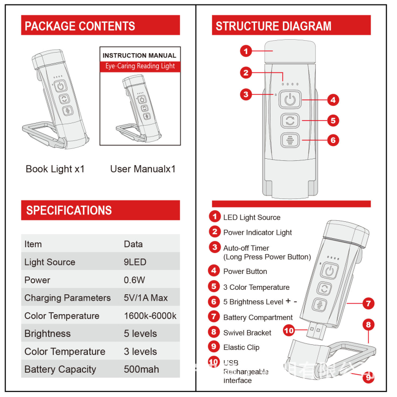 Uus lugemisraamatu klambrilamp öövalgusti USB-laadimisega kaasaskantav klambrilamp laualamp silmakaitse mini LED-kaardilamp raamatule