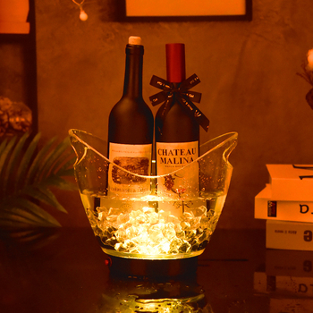 Gamyklinio tiekimo baro ledo kibirėlis su LED šviečiančiu akriliniu ledo kibirėliu, šampano kibirėliu, plastikiniu ledo kibirėliu, įkraunama baterija, dvigubo naudojimo