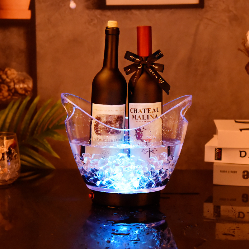 Gamyklinio tiekimo baro ledo kibirėlis su LED šviečiančiu akriliniu ledo kibirėliu, šampano kibirėliu, plastikiniu ledo kibirėliu, įkraunama baterija, dvigubo naudojimo