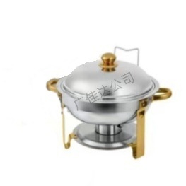 Nerūdijančio plieno sulankstoma valgomojo viryklė, apvali, auksinė, CHAFING DISH, viso dydžio bufeto šildytuvas su sulankstomu rėmu