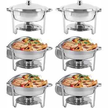 Nerūdijančio plieno sulankstoma valgomojo viryklė, apvali, auksinė, CHAFING DISH, viso dydžio bufeto šildytuvas su sulankstomu rėmu