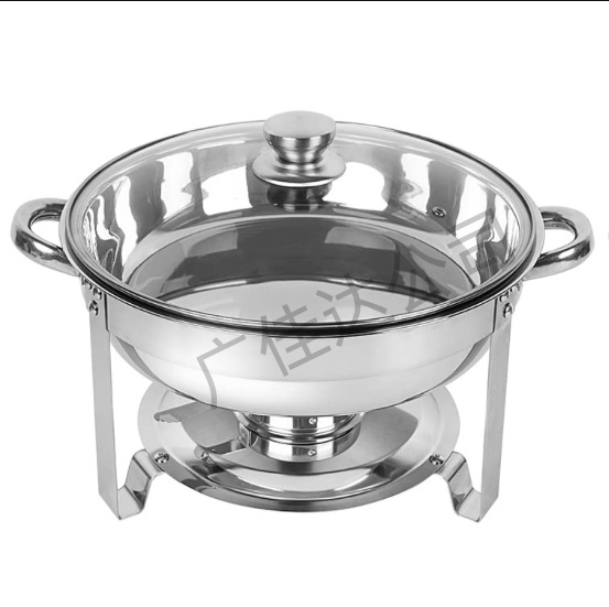 Nerūdijančio plieno sulankstoma valgomojo viryklė, apvali, auksinė, CHAFING DISH, viso dydžio bufeto šildytuvas su sulankstomu rėmu