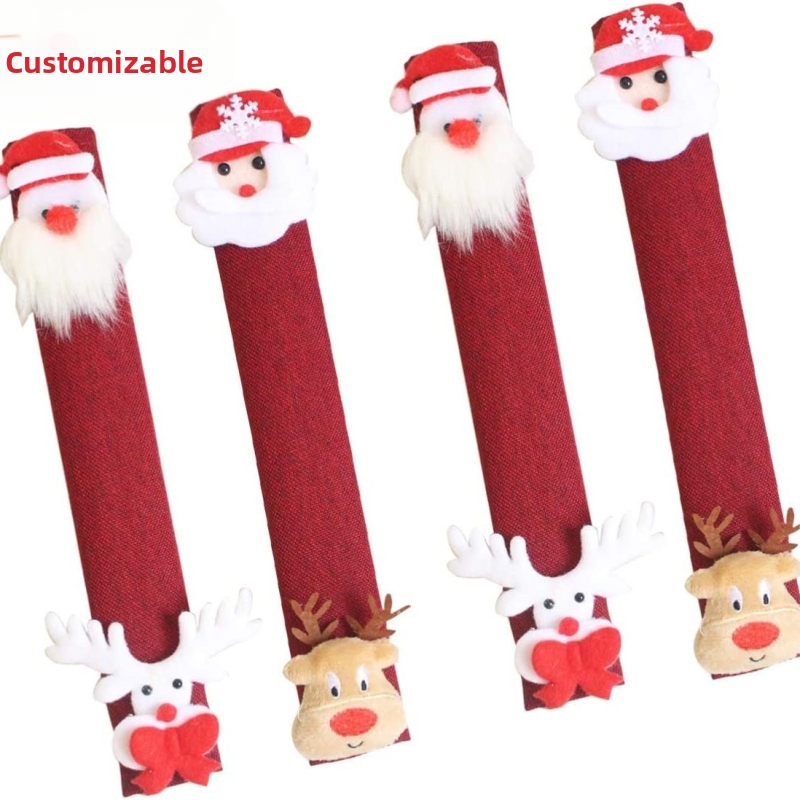 Χριστουγεννιάτικα διακοσμητικά λινά γάντια ψυγείου 4 τεμαχίων σετ λαβών φούρνου μικροκυμάτων με κινούμενα σχέδια Άγιου Βασίλη