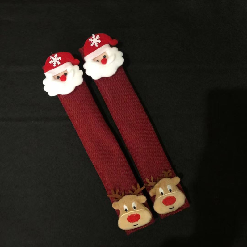 Kalėdinių dekoracijų lininės 4 dalių šaldytuvo pirštinės su animaciniu Kalėdų Senelio paveikslu, mikrobangų krosnelės rankenėlių rinkinys