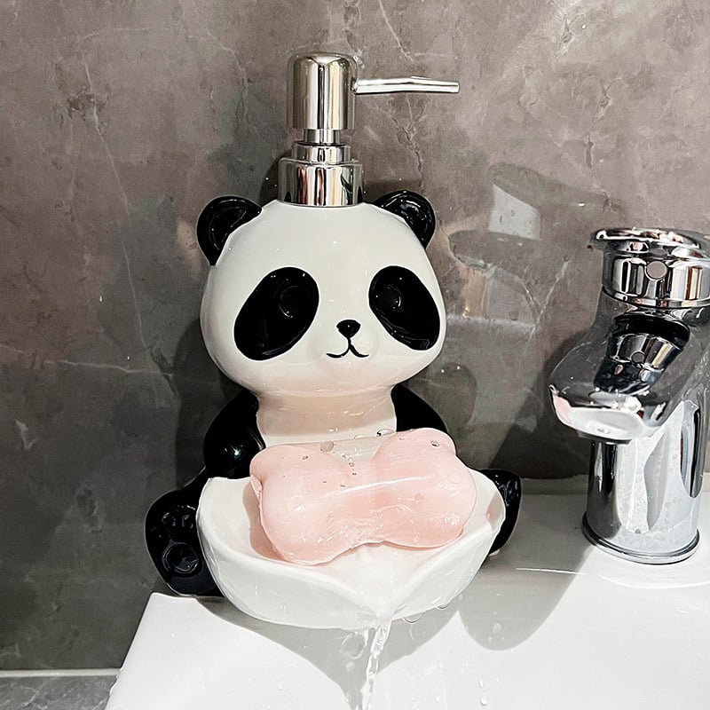 Creative Panda losjona pudele Divējāda lietojuma ziepju kaste Divi vienā Šampūns Ķermeņa ziepes Roku ziepes Keramikas prese Apakšpudeļu pildīšana