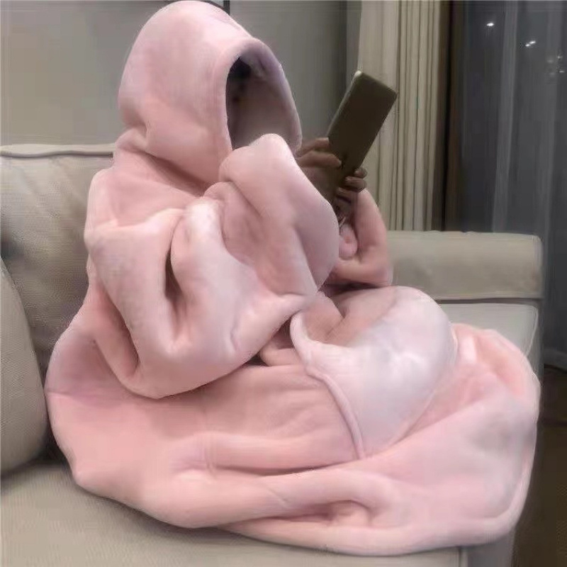 Flanell-laiskattekk, paksendatud pikkade varrukatega tekk, diivanitekk, soe pikk paarile mõeldud talvine uinakutekk, kapuutsiga