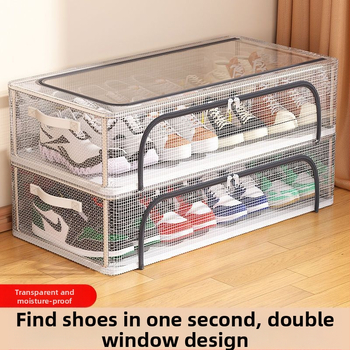 Nauja dvigubų durų batų laikymo dėžė su permatoma tinklelio batų dėže sulankstoma batų lentyna bendrabučio lovos apačioje batų laikymo spintelė
