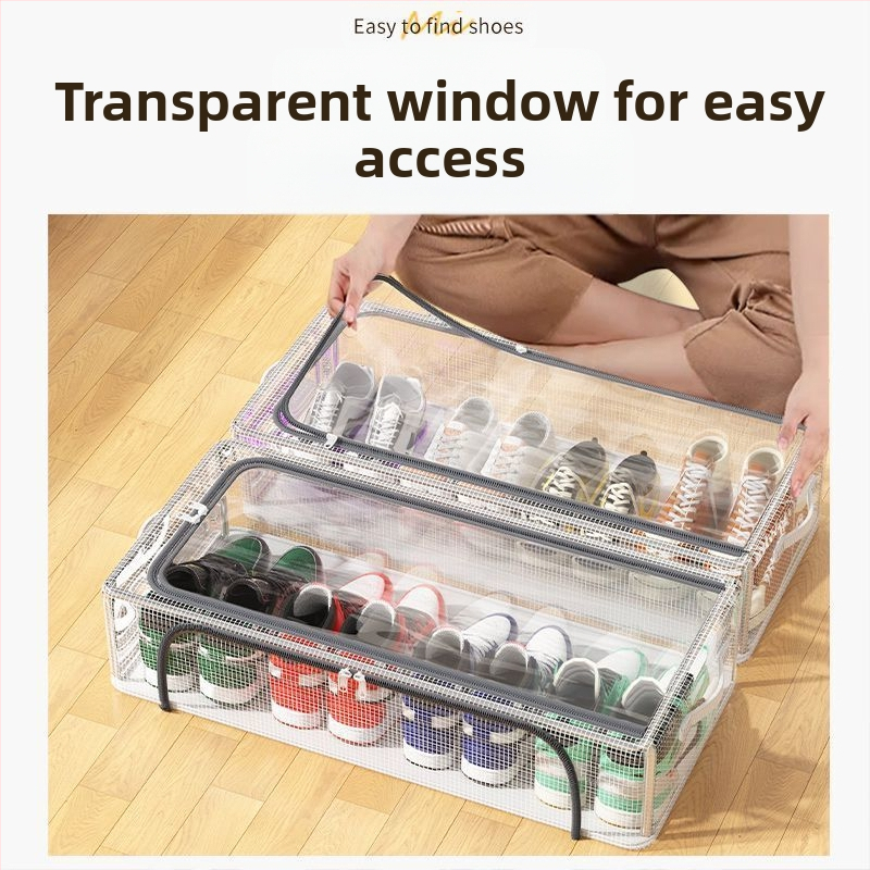 Нова кутия за обувки с двойна врата, прозрачна мрежеста кутия за обувки, сгъваема поставка за обувки, шкаф за обувки за легло в общежитието