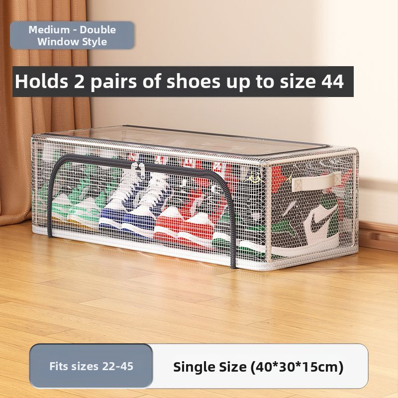 Nauja dvigubų durų batų laikymo dėžė su permatoma tinklelio batų dėže sulankstoma batų lentyna bendrabučio lovos apačioje batų laikymo spintelė