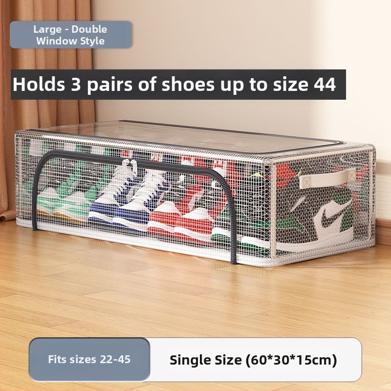Nauja dvigubų durų batų laikymo dėžė su permatoma tinklelio batų dėže sulankstoma batų lentyna bendrabučio lovos apačioje batų laikymo spintelė