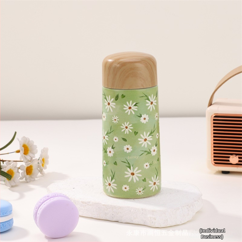 Μίνι θερμός εκτύπωσης ξύλου δημιουργικό φορητό ανοξείδωτο ατσάλι μικρής χωρητικότητας φοιτητής χαριτωμένο ποτήρι νερού τσέπης δώρο κύπελλο