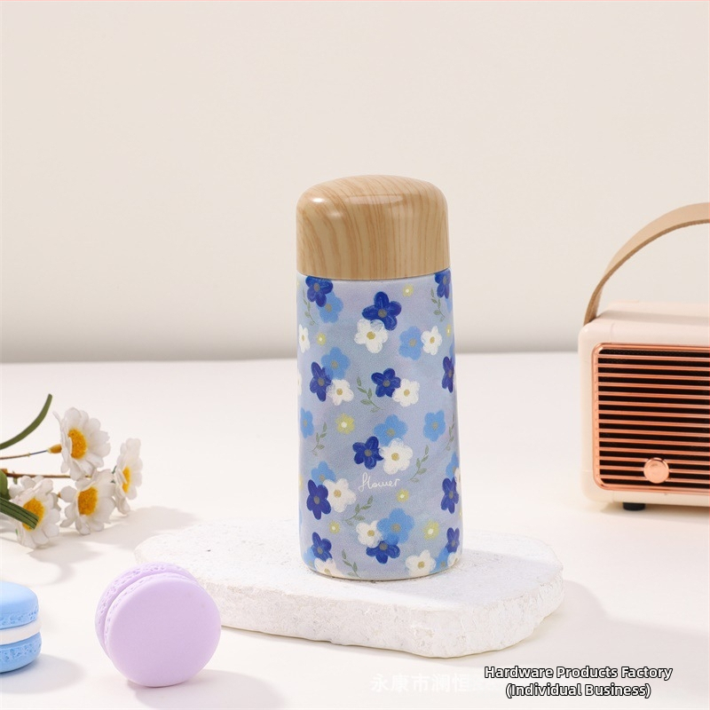 Μίνι θερμός εκτύπωσης ξύλου δημιουργικό φορητό ανοξείδωτο ατσάλι μικρής χωρητικότητας φοιτητής χαριτωμένο ποτήρι νερού τσέπης δώρο κύπελλο