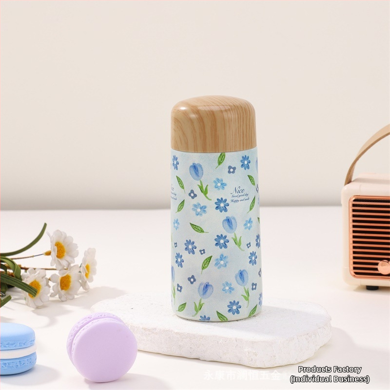 Μίνι θερμός εκτύπωσης ξύλου δημιουργικό φορητό ανοξείδωτο ατσάλι μικρής χωρητικότητας φοιτητής χαριτωμένο ποτήρι νερού τσέπης δώρο κύπελλο