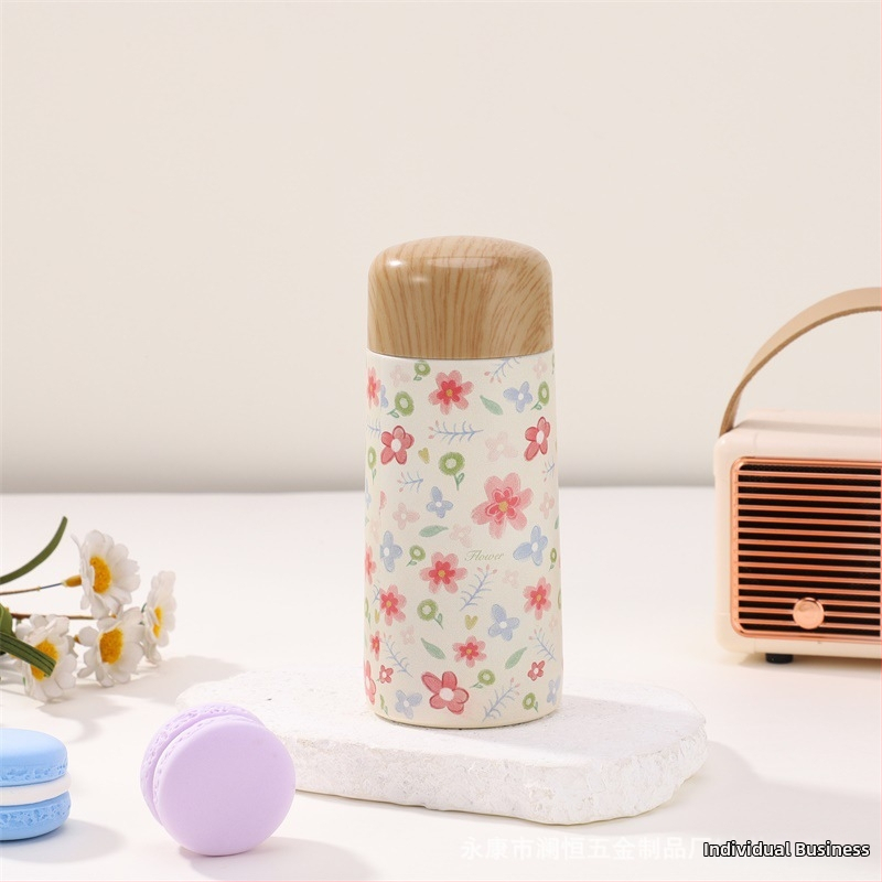 Μίνι θερμός εκτύπωσης ξύλου δημιουργικό φορητό ανοξείδωτο ατσάλι μικρής χωρητικότητας φοιτητής χαριτωμένο ποτήρι νερού τσέπης δώρο κύπελλο