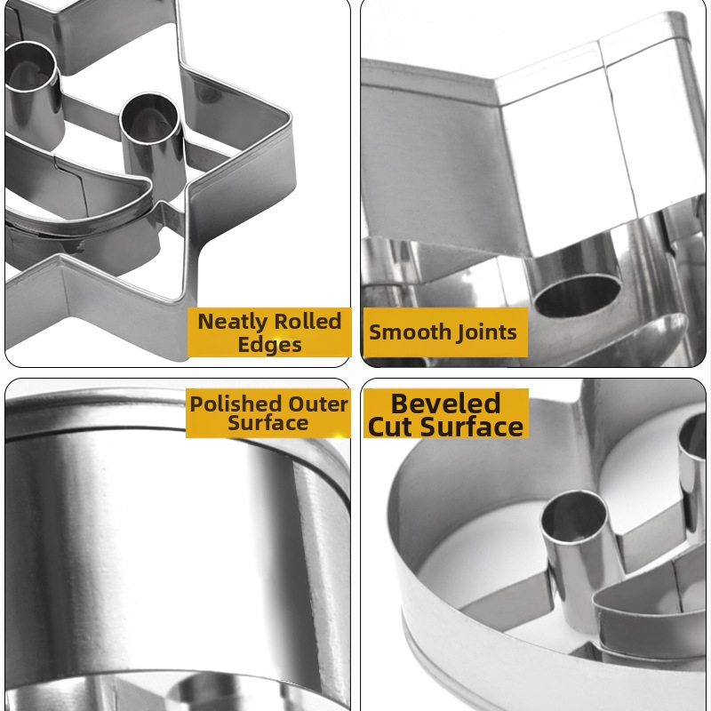 Комплект от 4 формички за бисквитки от неръждаема стомана с форма на усмихнато лице и формичка за плодове, комплект инструменти за домашно печене, формичка за бисквитки