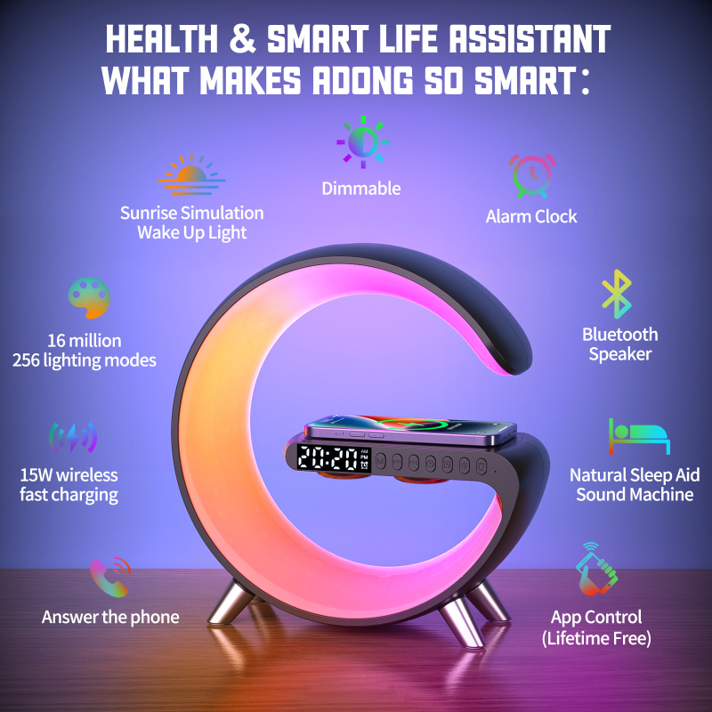 Bezdrôtové nabíjanie mobilného telefónu Vnútorné svetlo Nočné svetlo Spálňa Atmosféra Stolová lampa Bluetooth Audio Farebné svetlo Darček na narodeniny