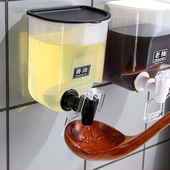 2022 Пластмасов стенен диспенсър за масло без пробиване, кухненски съд за съхранение с капак, кран тип преса, тенджера за наливане на масло, модерен минималистичен стил