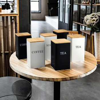 Bambusest kaanega raudkarbi ruudukujuline purk Lihtne sisestus Euroopa ja Ameerika stiilis kohvikommide teepurk Tinplate suletud pakendiga metallpurk