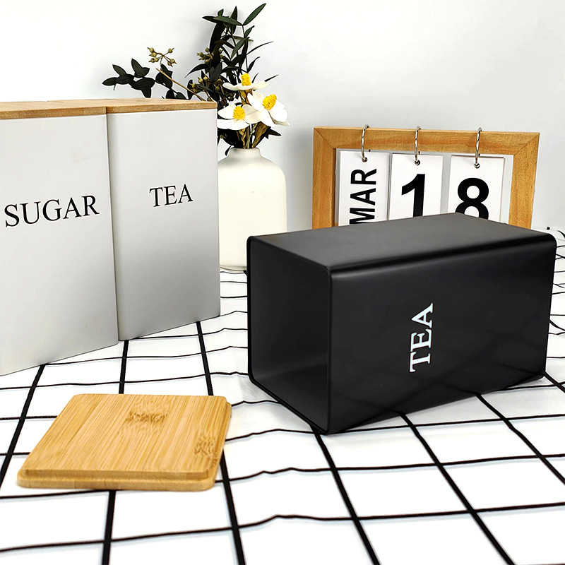 Bambusest kaanega raudkarbi ruudukujuline purk Lihtne sisestus Euroopa ja Ameerika stiilis kohvikommide teepurk Tinplate suletud pakendiga metallpurk