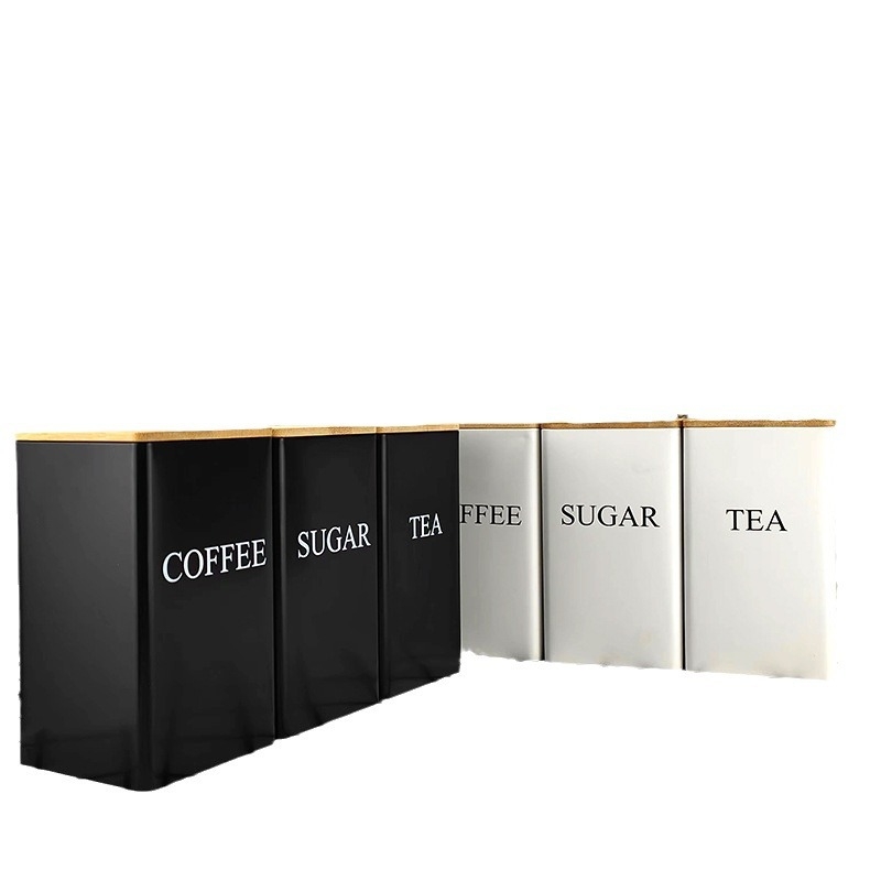 Bambusest kaanega raudkarbi ruudukujuline purk Lihtne sisestus Euroopa ja Ameerika stiilis kohvikommide teepurk Tinplate suletud pakendiga metallpurk