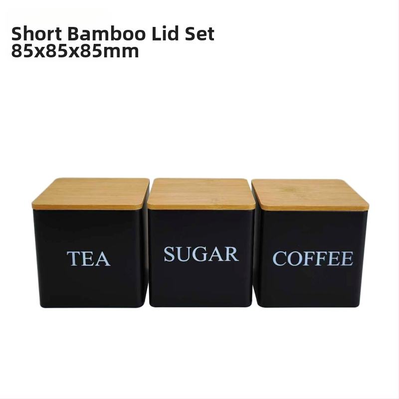 Bambusest kaanega raudkarbi ruudukujuline purk Lihtne sisestus Euroopa ja Ameerika stiilis kohvikommide teepurk Tinplate suletud pakendiga metallpurk