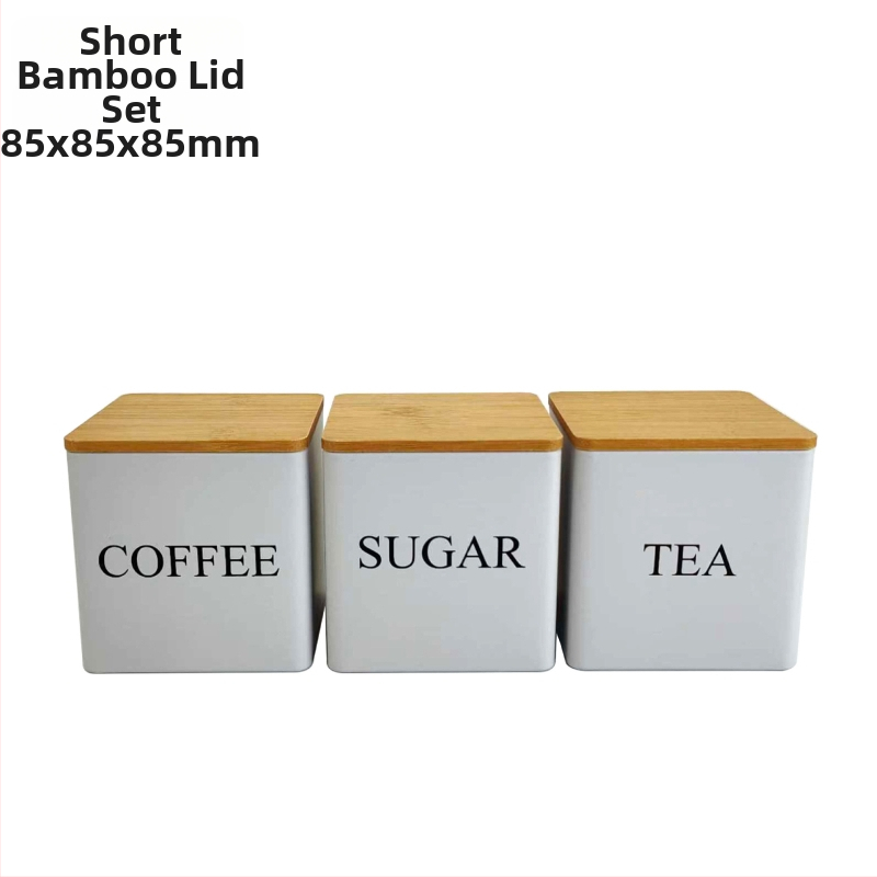 Bambusest kaanega raudkarbi ruudukujuline purk Lihtne sisestus Euroopa ja Ameerika stiilis kohvikommide teepurk Tinplate suletud pakendiga metallpurk