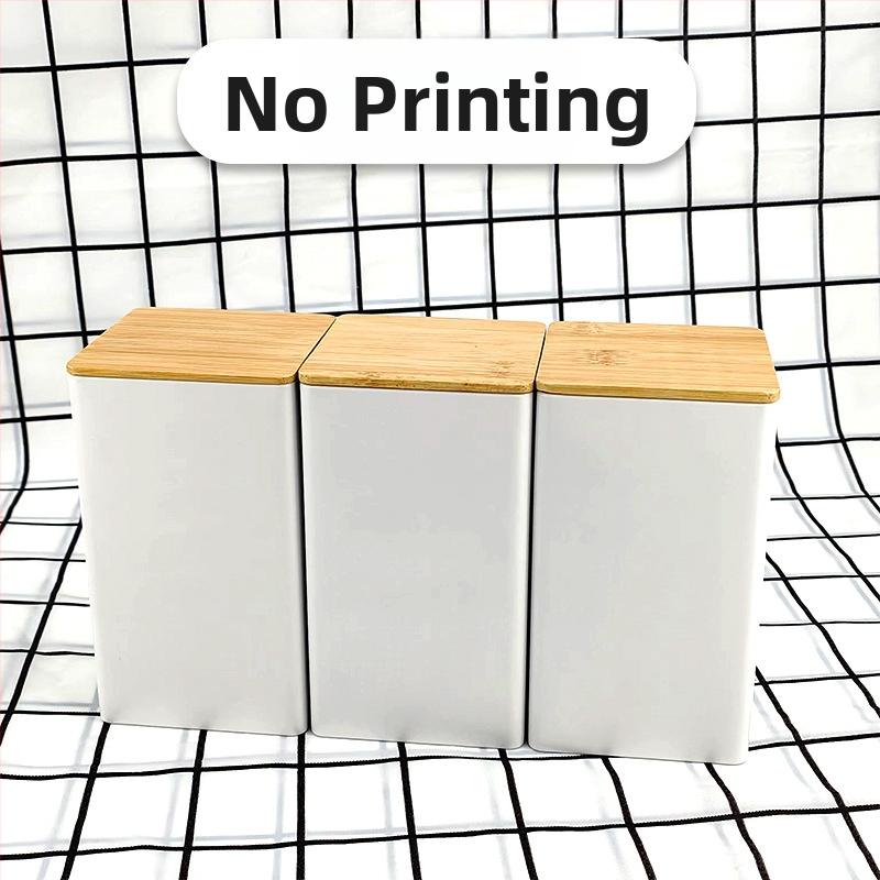 Bambusest kaanega raudkarbi ruudukujuline purk Lihtne sisestus Euroopa ja Ameerika stiilis kohvikommide teepurk Tinplate suletud pakendiga metallpurk