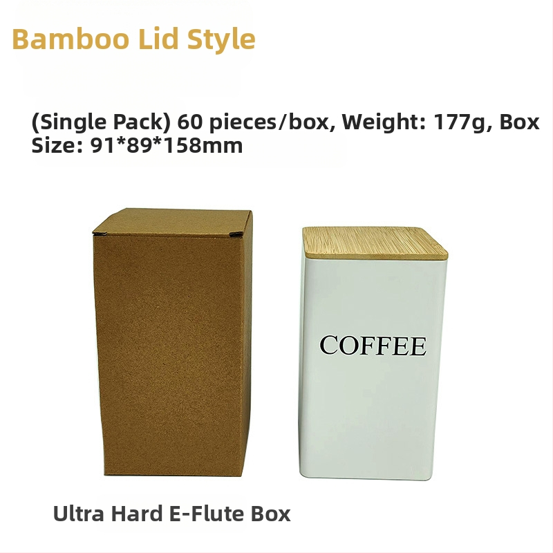 Bambusest kaanega raudkarbi ruudukujuline purk Lihtne sisestus Euroopa ja Ameerika stiilis kohvikommide teepurk Tinplate suletud pakendiga metallpurk