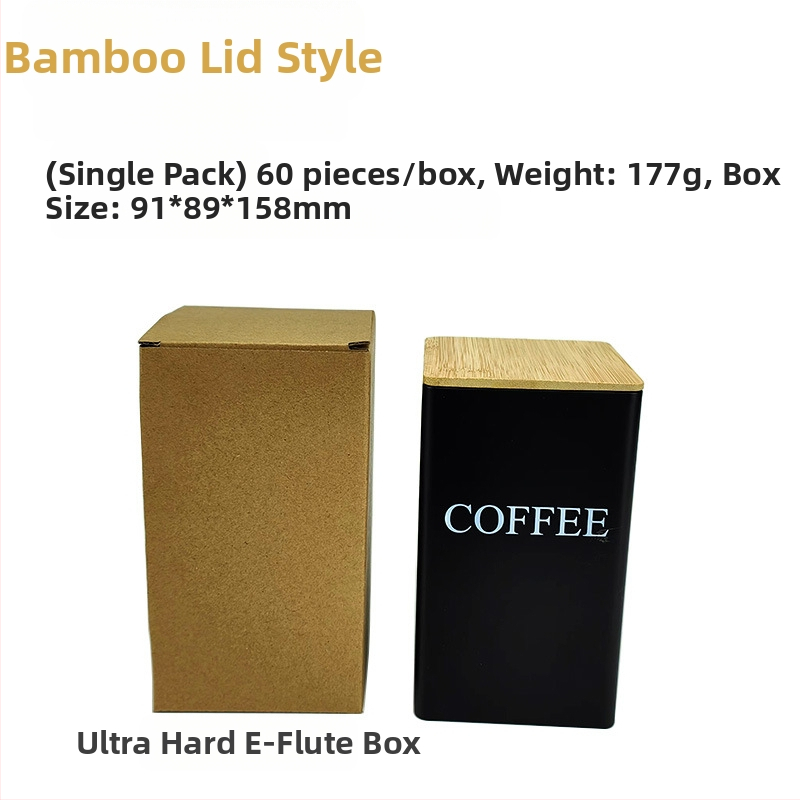 Bambusest kaanega raudkarbi ruudukujuline purk Lihtne sisestus Euroopa ja Ameerika stiilis kohvikommide teepurk Tinplate suletud pakendiga metallpurk