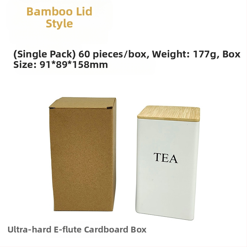 Bambusest kaanega raudkarbi ruudukujuline purk Lihtne sisestus Euroopa ja Ameerika stiilis kohvikommide teepurk Tinplate suletud pakendiga metallpurk