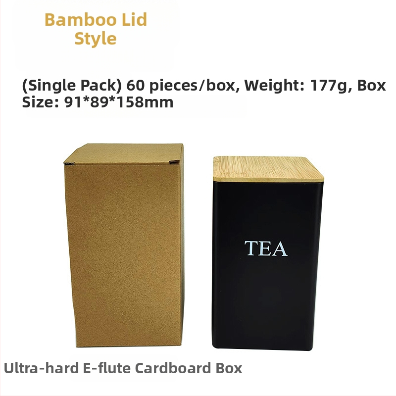 Bambusest kaanega raudkarbi ruudukujuline purk Lihtne sisestus Euroopa ja Ameerika stiilis kohvikommide teepurk Tinplate suletud pakendiga metallpurk