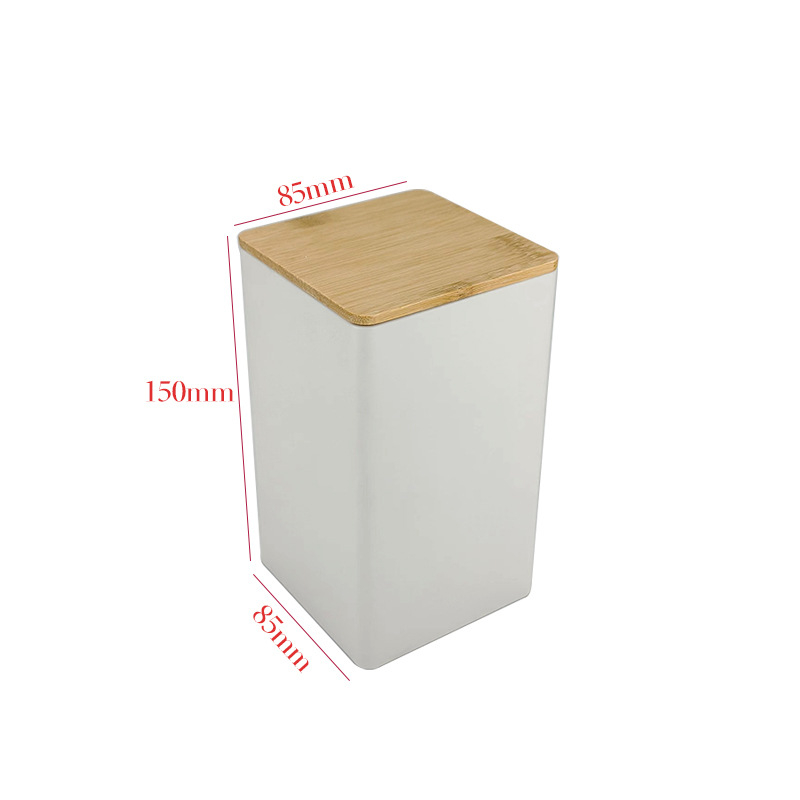 Bambusest kaanega raudkarbi ruudukujuline purk Lihtne sisestus Euroopa ja Ameerika stiilis kohvikommide teepurk Tinplate suletud pakendiga metallpurk