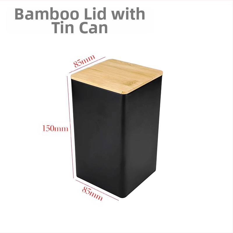 Bambusest kaanega raudkarbi ruudukujuline purk Lihtne sisestus Euroopa ja Ameerika stiilis kohvikommide teepurk Tinplate suletud pakendiga metallpurk