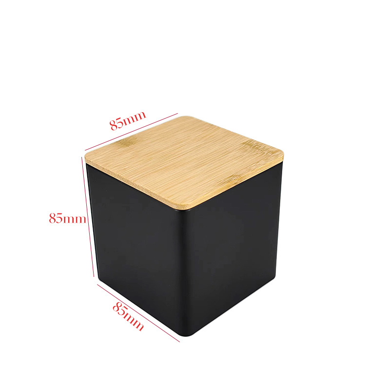 Bambusest kaanega raudkarbi ruudukujuline purk Lihtne sisestus Euroopa ja Ameerika stiilis kohvikommide teepurk Tinplate suletud pakendiga metallpurk