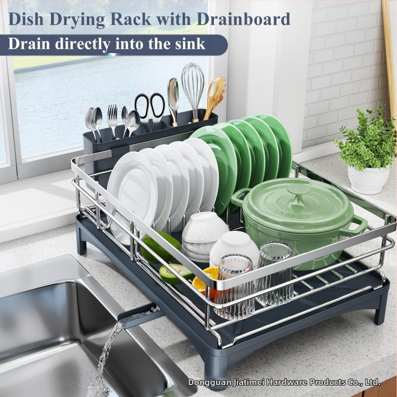 Кухненска стойка за оттичане, домакинска кутия за съхранение на прибори от неръждаема стомана 304, голям капацитет, многофункционална стойка за купа за плот
