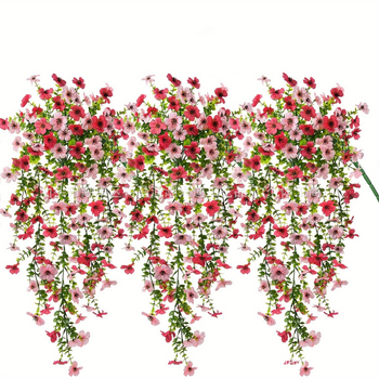 Διασυνοριακή προσομοίωση Amazon βιολετί μικτού χρώματος τοίχου τοποθετημένο σε εξωτερικό περβάζι παραθύρου κήπου με κρεμαστό καλάθι κρεμαστή διακόσμηση αυλής