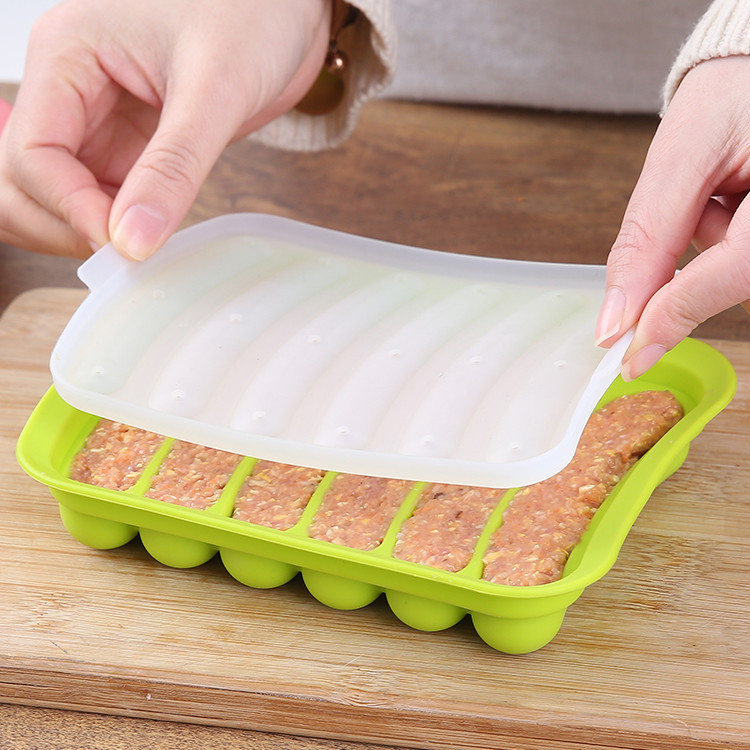 Silikónová forma na klobásy so šiestimi článkami s viečkom, forma na hotdogy, silikónová forma na šunku na pečenie