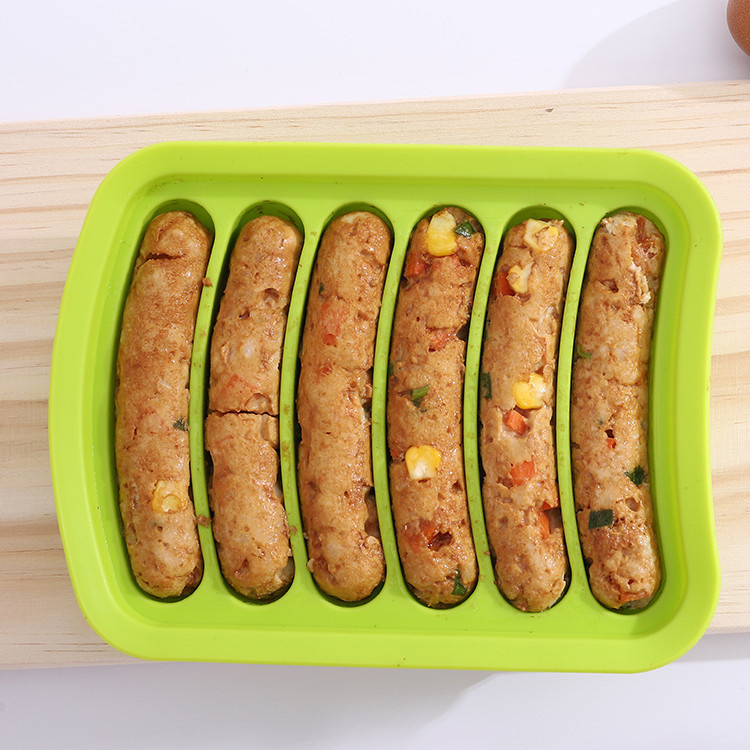 Silikónová forma na klobásy so šiestimi článkami s viečkom, forma na hotdogy, silikónová forma na šunku na pečenie