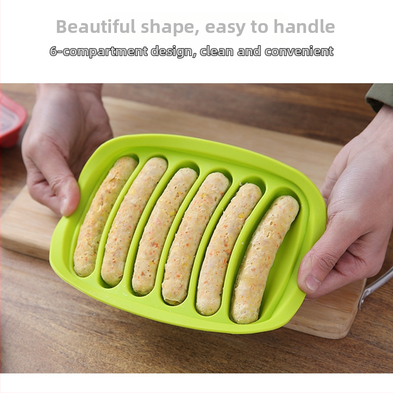 Silikónová forma na klobásy so šiestimi článkami s viečkom, forma na hotdogy, silikónová forma na šunku na pečenie