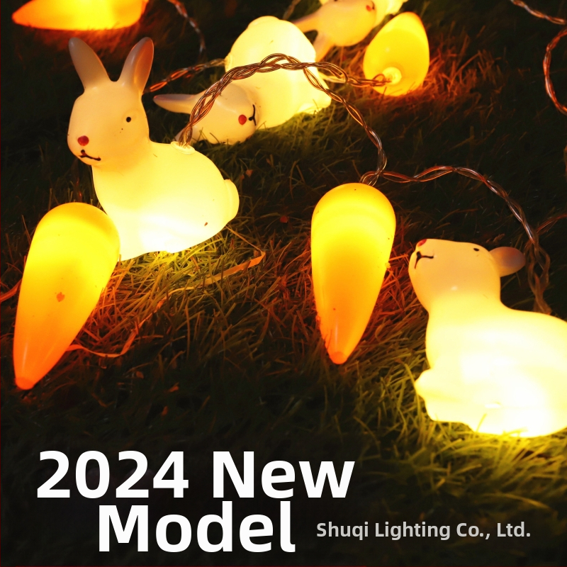 Velykinių kiaušinių morkų girliandų miegamojo šventinė dekoracija kūrybingos dekoratyvinės LED triušio spalvos mirksinčios girliandos