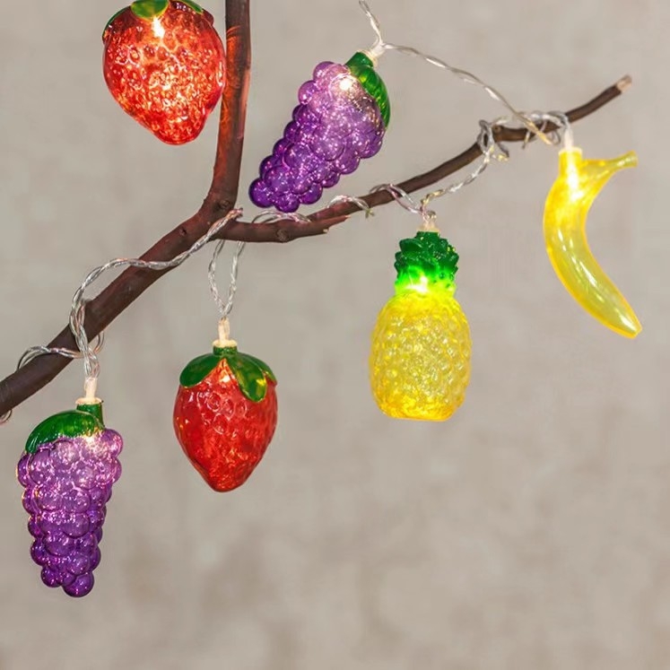 LED šviesos stygų vaisių kioskas kempingo stiliaus atmosferos šviesa naktinio turgaus bagažinė dekoratyvinė šviesa vaisių formos žibintas šventinė šviesa