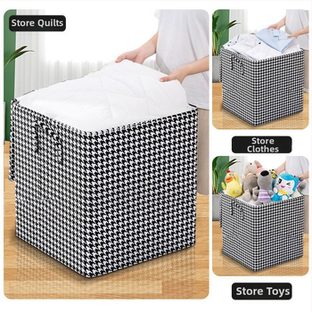 Suure mahutavusega tekikott riiete hoiustamiseks, houndstooth-kujuline hoiukast, niiskuskindel viimistlus, kolimispakk, nullostuga