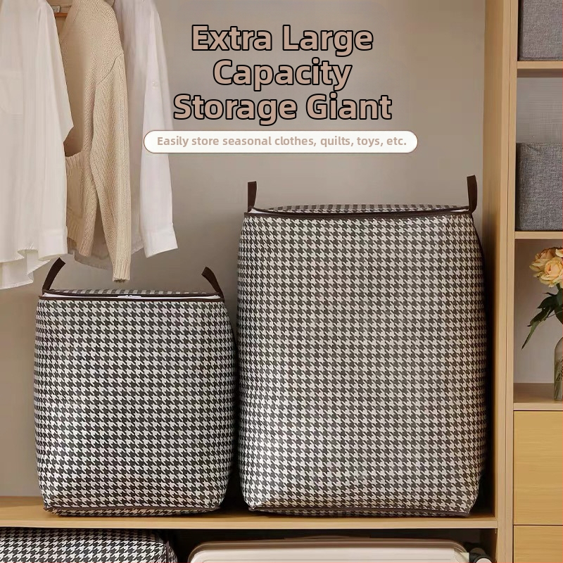 Suure mahutavusega tekikott riiete hoiustamiseks, houndstooth-kujuline hoiukast, niiskuskindel viimistlus, kolimispakk, nullostuga