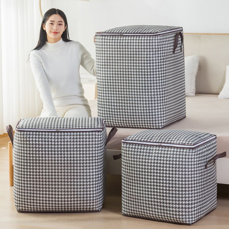Suure mahutavusega tekikott riiete hoiustamiseks, houndstooth-kujuline hoiukast, niiskuskindel viimistlus, kolimispakk, nullostuga