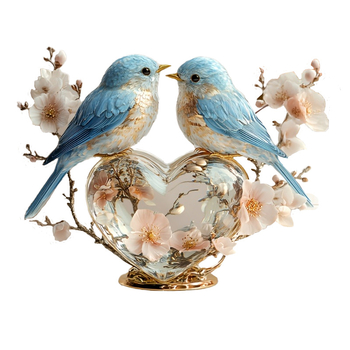 Tarpvalstybiniai kūrybingi nauji Valentino dienos persikų žiedų ir paukščių krištolo meilės 2D akriliniai namų svetainės darbalaukio papuošalai