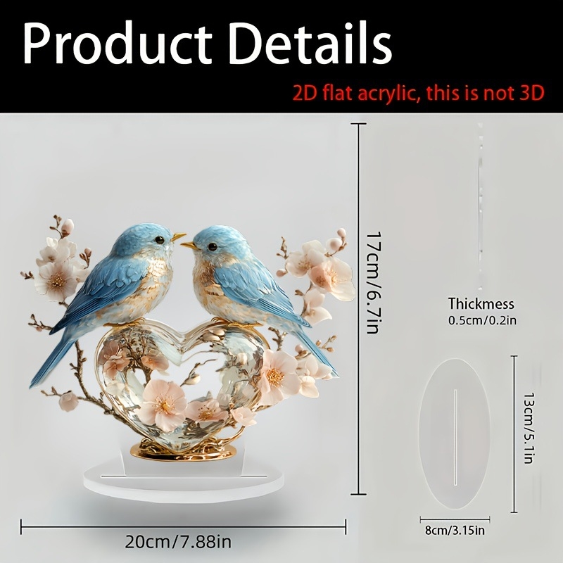 Tarpvalstybiniai kūrybingi nauji Valentino dienos persikų žiedų ir paukščių krištolo meilės 2D akriliniai namų svetainės darbalaukio papuošalai