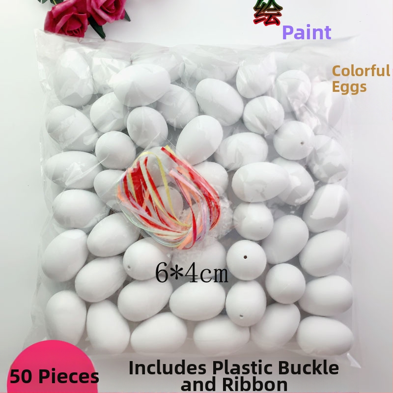 50 tükki valgeid värvilisi kunstmune, plastmassist munakoored, lasteaia käsitööna valminud graffiti lihavõttemunad