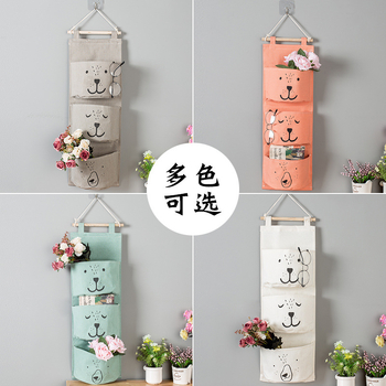 Kodune loominguline puuvillane linane veekindel kangas hoiukott seinale kolme taskuga rippkott garderoobi viimistlusuks mitmesuguste asjade hoiukott