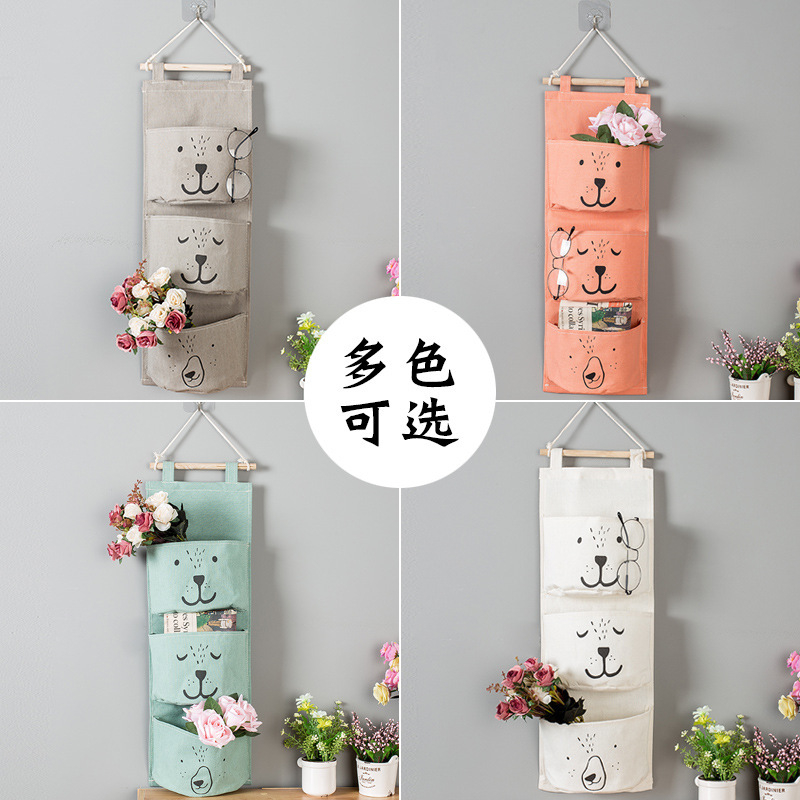 Kodune loominguline puuvillane linane veekindel kangas hoiukott seinale kolme taskuga rippkott garderoobi viimistlusuks mitmesuguste asjade hoiukott