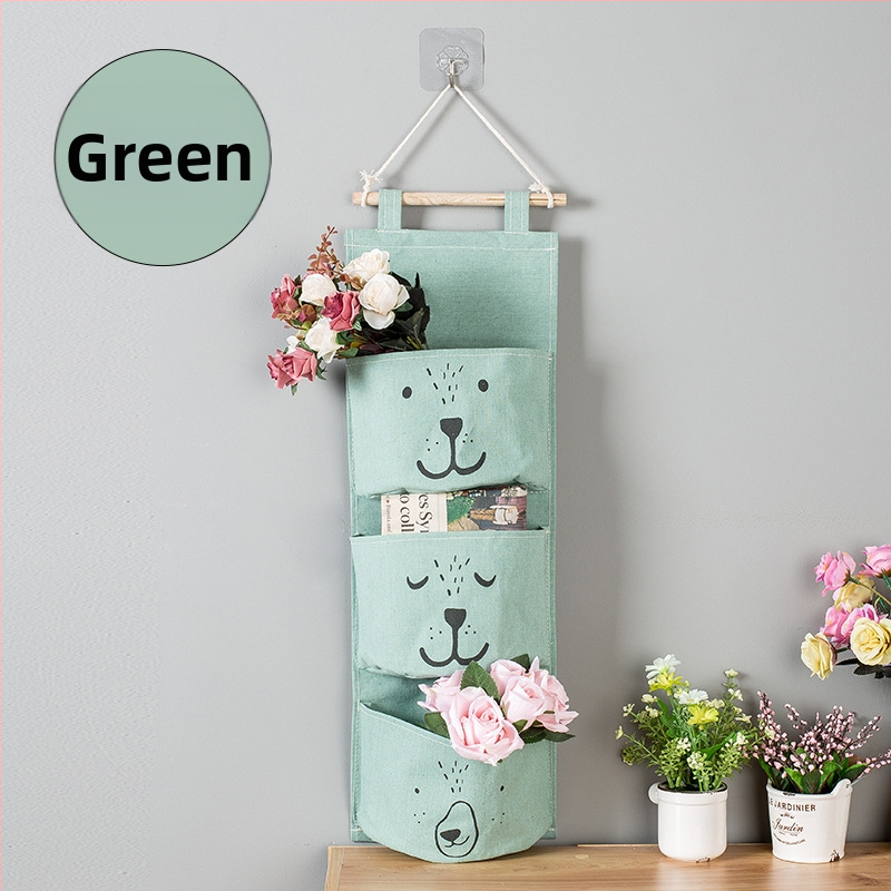 Kodune loominguline puuvillane linane veekindel kangas hoiukott seinale kolme taskuga rippkott garderoobi viimistlusuks mitmesuguste asjade hoiukott